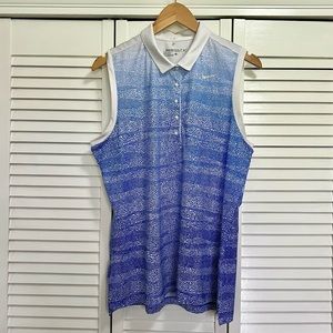 Nike Golf Dri-Fit Blue and White Sleeveless Polo Large